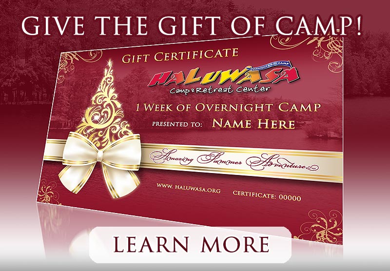 Purchase Camp Haluwasa Christmas Gift Certificates - Holiday Camp Gift - Christian Camp Gift NJ